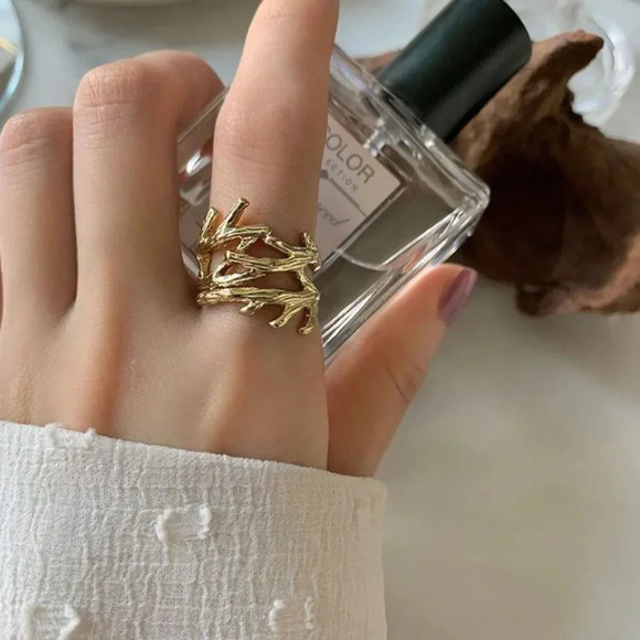 Minimalist 925 Sterling Silver Textured Wrap Ring Geometric Twist Branch Ring - Picture 7 of 7